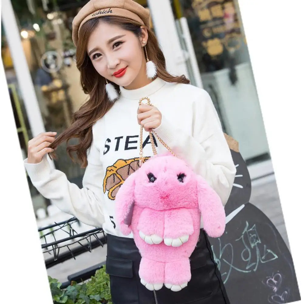 Cute Rabbit Fur Pompoms Chain Bag Girls Crossbody Bag