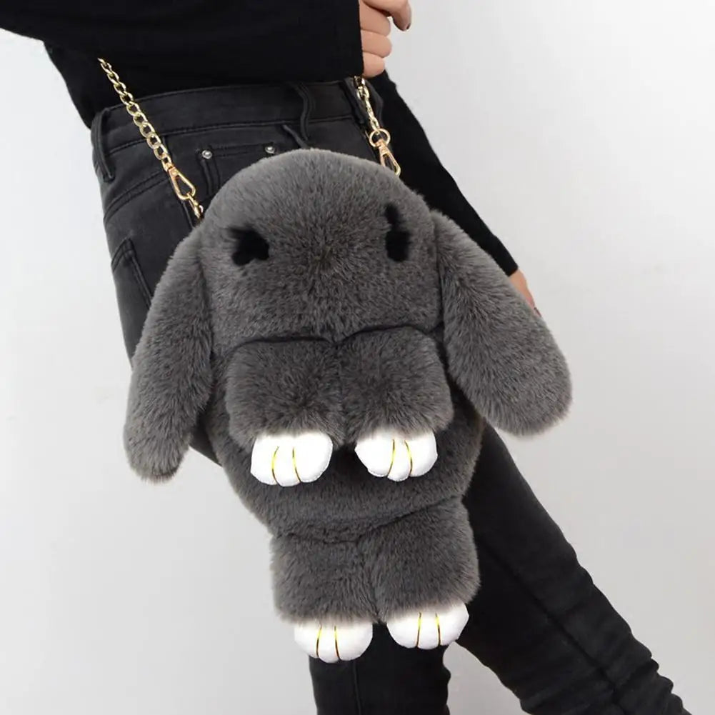 Cute Rabbit Fur Pompoms Chain Bag Girls Crossbody Bag