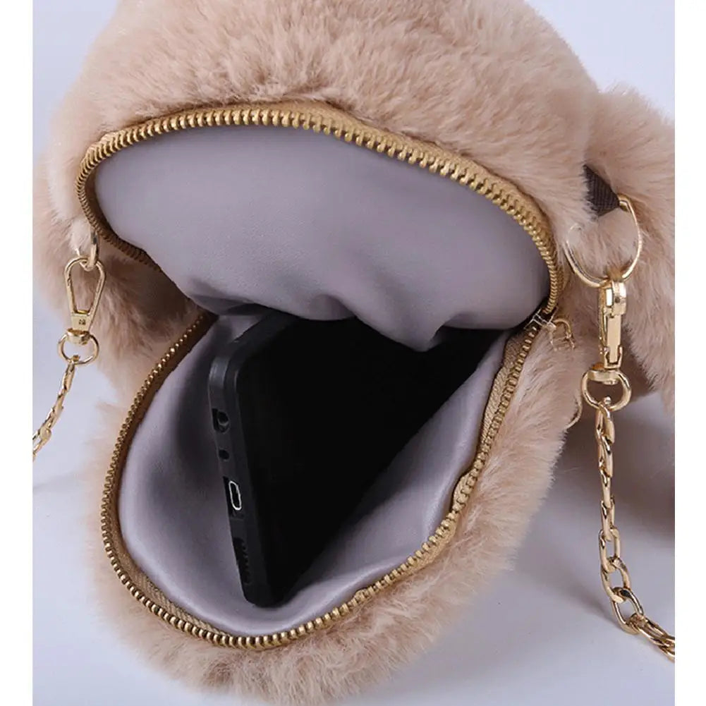 Cute Rabbit Fur Pompoms Chain Bag Girls Crossbody Bag