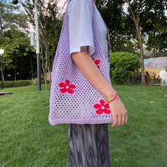 Girl Flower Cut-out Shoulder Bag for Women Large Capacity Versatile Handbag