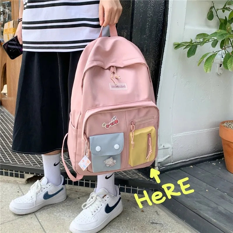 Girl School Bag Nylon Student School Backpacks Book Bags Matching Woman Backpack