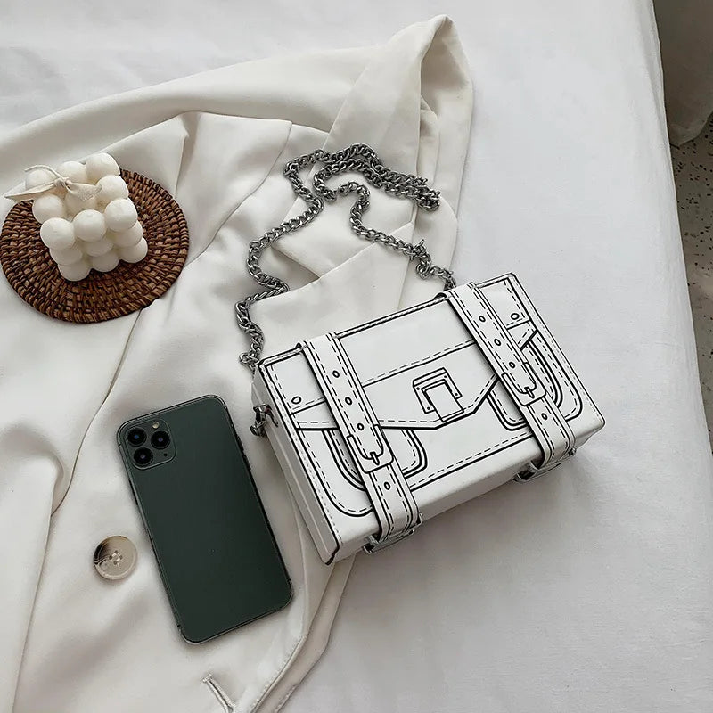 Printing Box Shape Shoulder Bag Ladies Square Crossbody Small Bag
