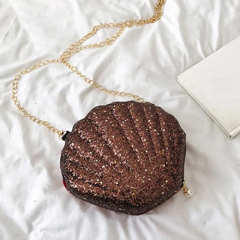 Small Shell Shoulder Bag Laser Sequins Chain Crossbody Purse