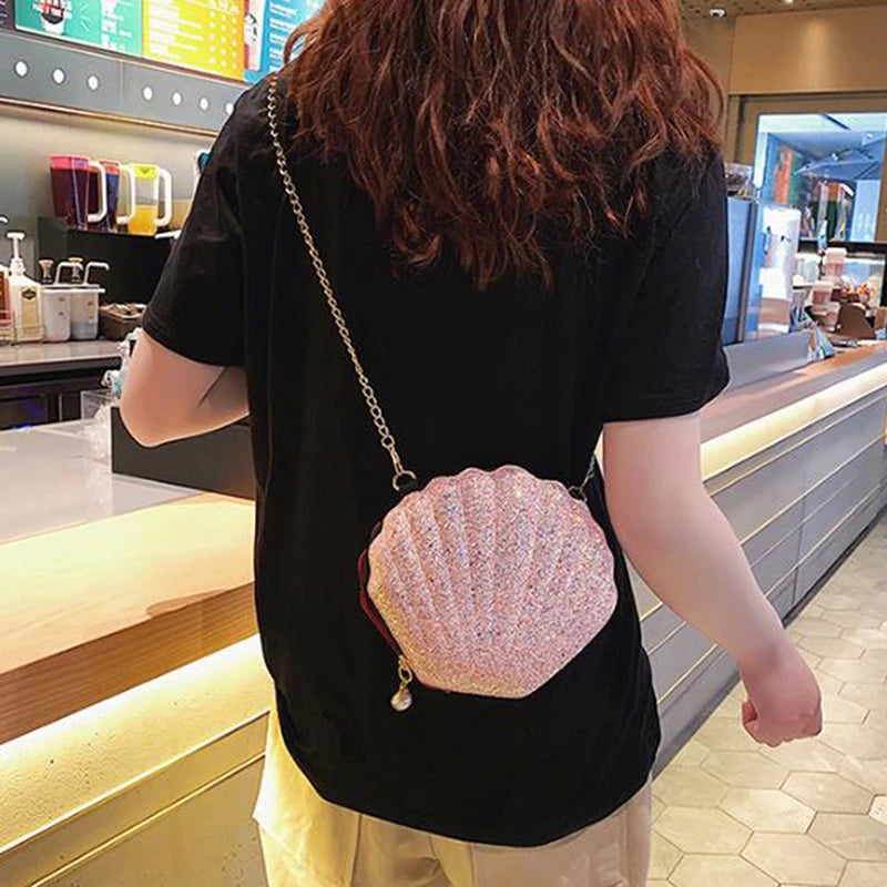 Small Shell Shoulder Bag Laser Sequins Chain Crossbody Purse