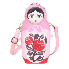 Matryoshka Doll Shoulder Bag Pink Crossbody Handbag Small Clutch for Women