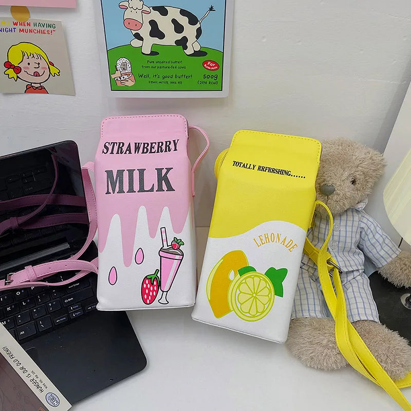 Harajuku Strawberry Drink Shoulder Bag - Funny Lemon Print