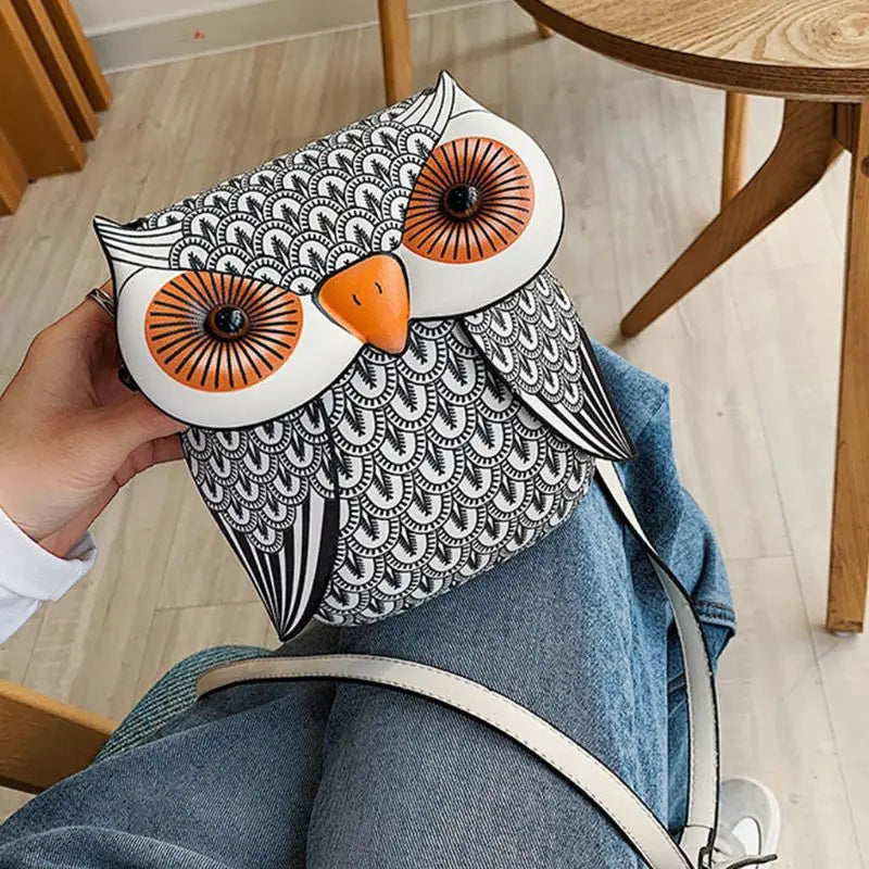 Owl Cartoon PU Leather Handbag Casual Satchel School Purse Shoulder Bag