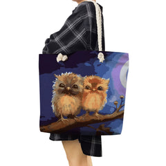 Owl Print Handbags Lady Big Capacity Reusable Shopping Bags