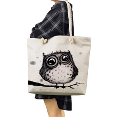 Owl Print Handbags Lady Big Capacity Reusable Shopping Bags