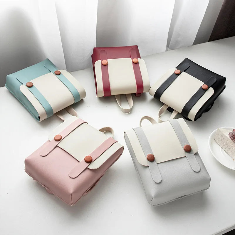 PU Leather Small Backpack for Teenage Girls Leisure Zipper Shoulder Bag Knapsack