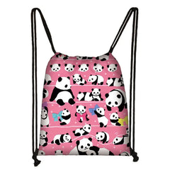 Panda Drawstring Bag for Girls Travel Storage Package Cartoon School Backpacks