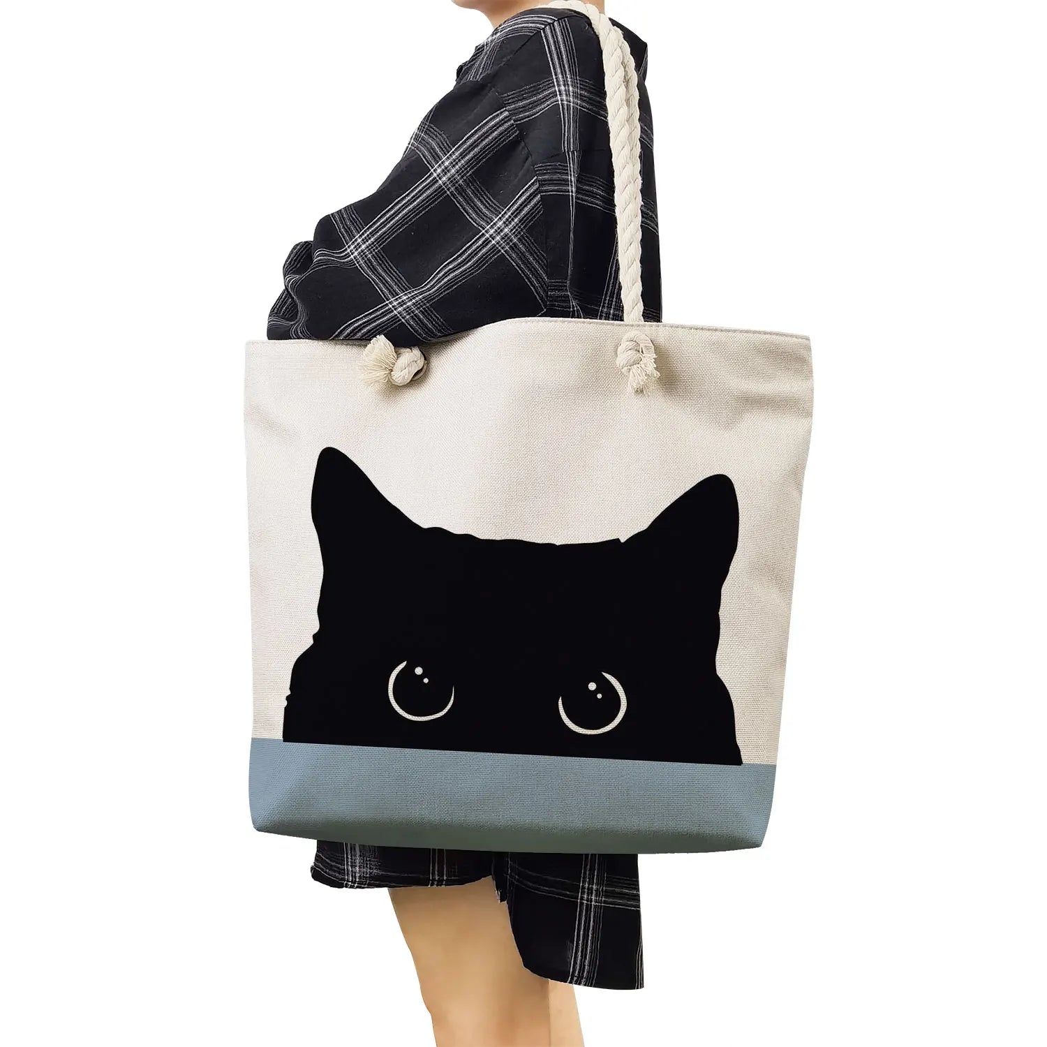 Cat Prints Women Shoulder Bag Thick Rope Handbags Eco Reusable Shopping