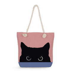 Cat Prints Women Shoulder Bag Thick Rope Handbags Eco Reusable Shopping