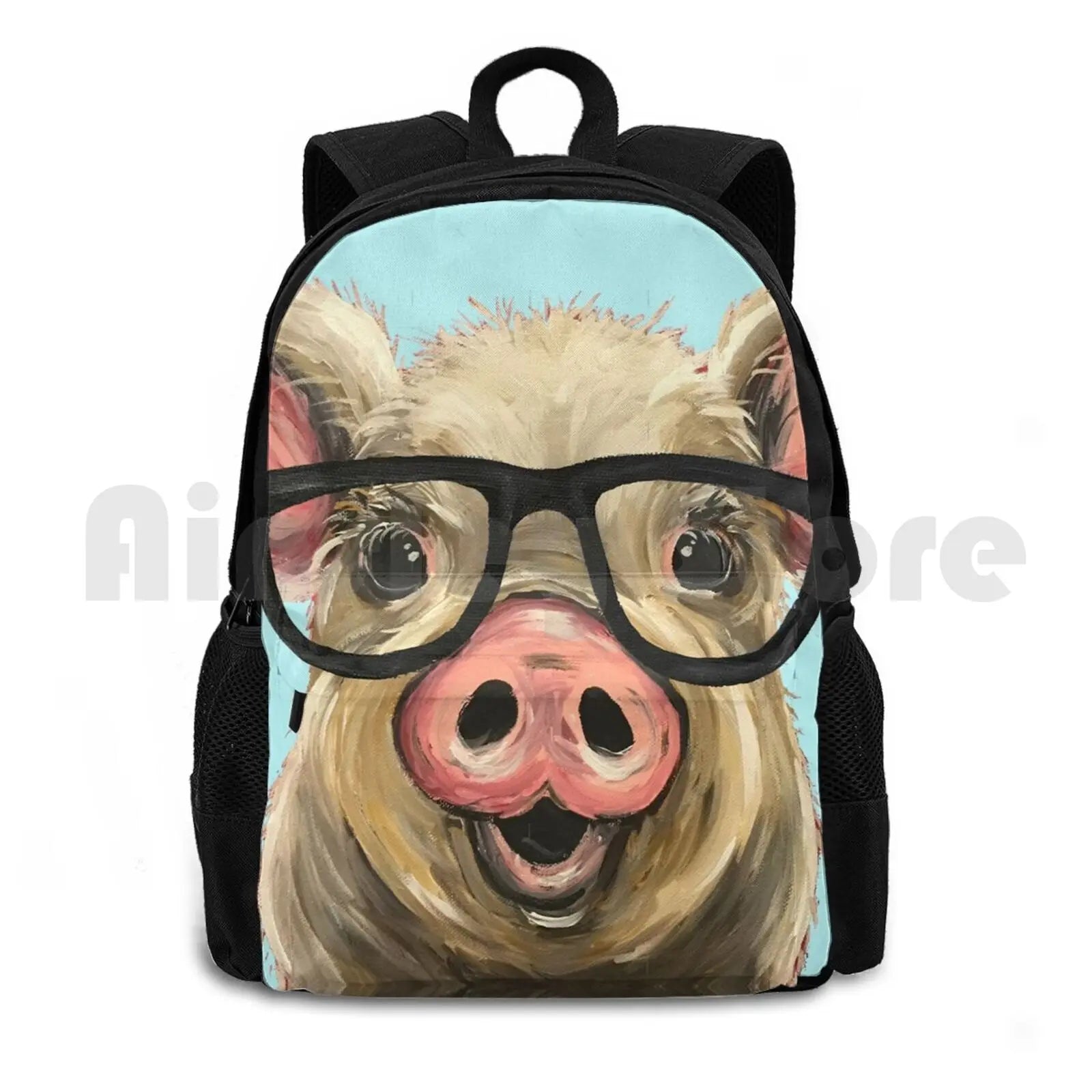 Pig Art Pig with Glasses Outdoor Hiking Backpack Waterproof Camping Travel