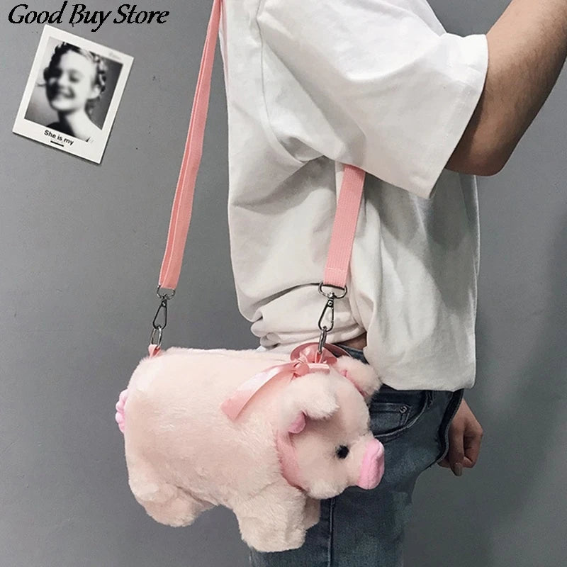 Pig Shoulder Bag Plush Stuffed Animal Crossbody Bags Women Winter Soft Purse