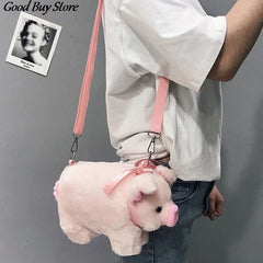 Pig Shoulder Bag Plush Stuffed Animal Crossbody Bags Women Winter Soft Purse