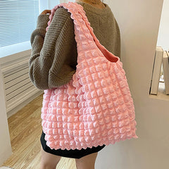 Pleated Shoulder Bag Large Capacity Tote Shopping Bag