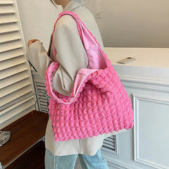 Pleated Shoulder Bag Large Capacity Tote Shopping Bag
