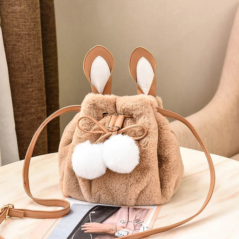 Lolita Rabbit Ear Bucket Bag Furry Crossbody Bag