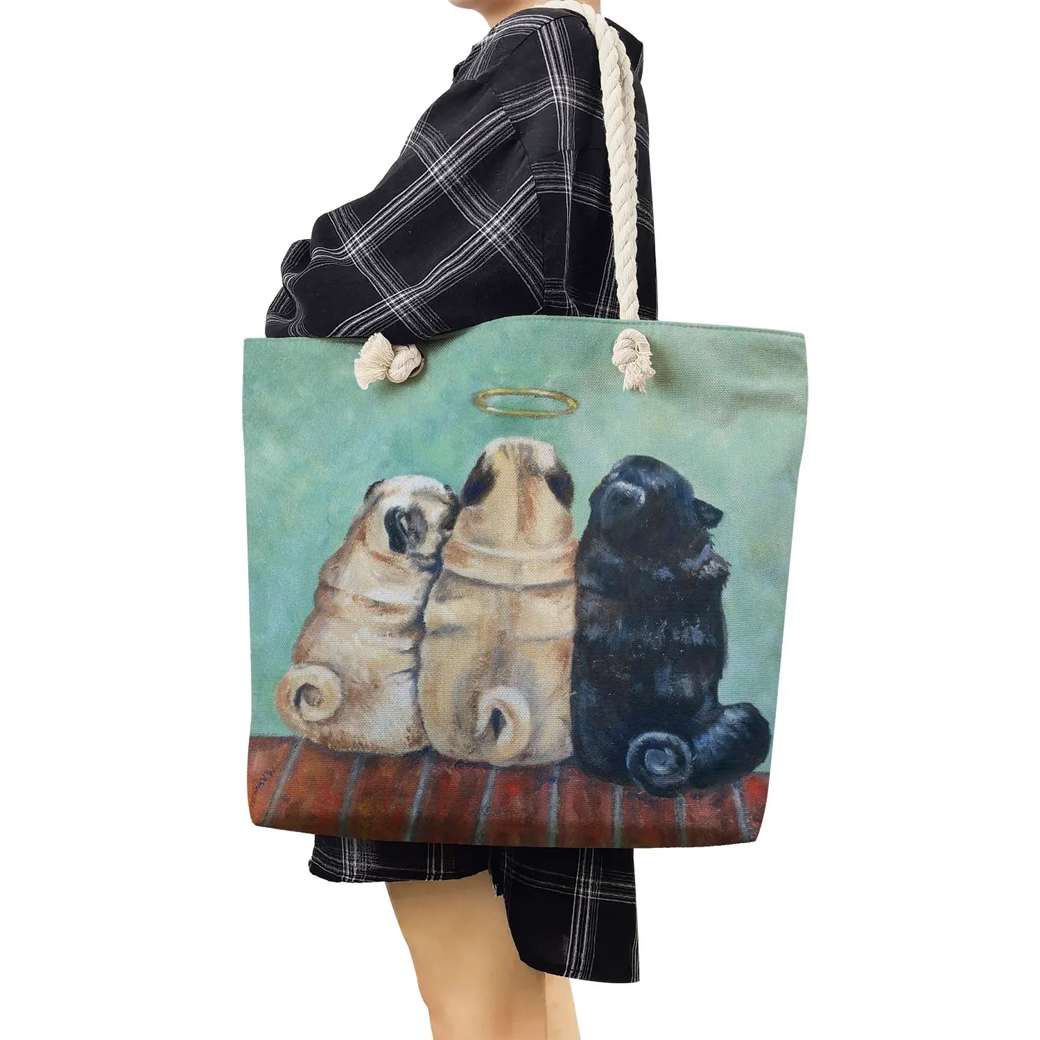 Pug Dog Print Reusable Shopping Bags High Capacity Foldable Handbags