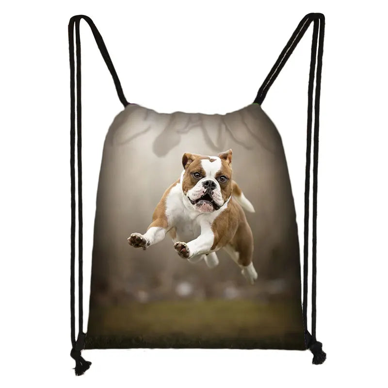 Pug Print Drawstring Bag Ladies Shopping Storage Bag Travel 3D Print Animal Dog