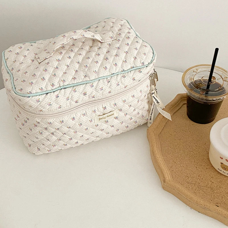 Quilting Cotton Makeup Bag Zipper Cosmetic Organizer Box Shape