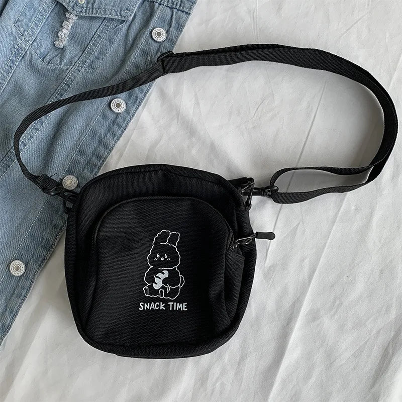 Rabbit Canvas Small Crossbody Bag Casual Messenger Vintage Ladies Purse