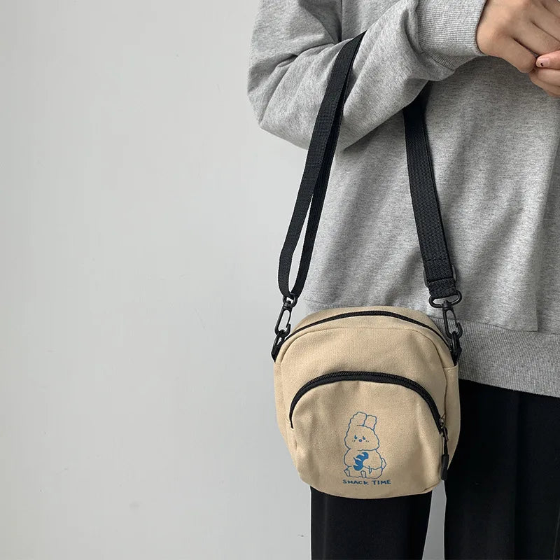 Rabbit Canvas Crossbody Bag Girls Messenger Phone Purse Handbag