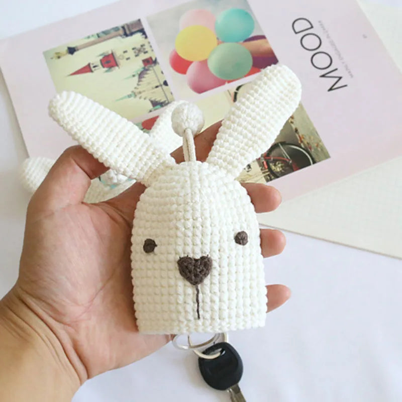 Rabbit Girls Pull Type Key Bag Hand Knitting Key Wallets