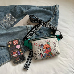 Funny Doodle Bear Cartoon Waist Bag Women Crossbody Shoulder Handbag