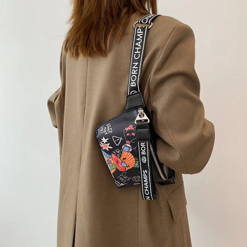 Funny Doodle Bear Cartoon Waist Bag Women Crossbody Shoulder Handbag