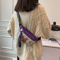 Funny Doodle Bear Cartoon Waist Bag Women Crossbody Shoulder Handbag