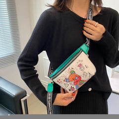 Funny Doodle Bear Cartoon Waist Bag Women Crossbody Shoulder Handbag