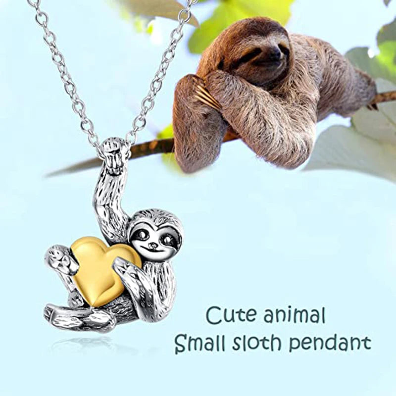 Silver Small Sloth Pendant Necklace Heart Sloth Necklaces For Women Girls