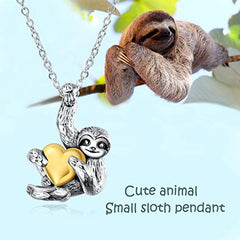 Silver Small Sloth Pendant Necklace Heart Sloth Necklaces For Women Girls