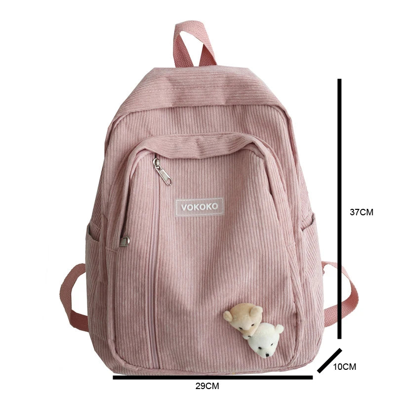Soft Corduroy Woman Backpack School Backpack for Teenage Girls