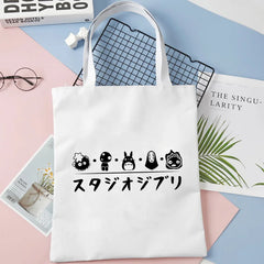 Totoro Print Canvas Tote Bag Harajuku Reusable Shopper Handbag