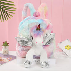 Cartoon Unicorn Doll Plush School Backpack for Girls