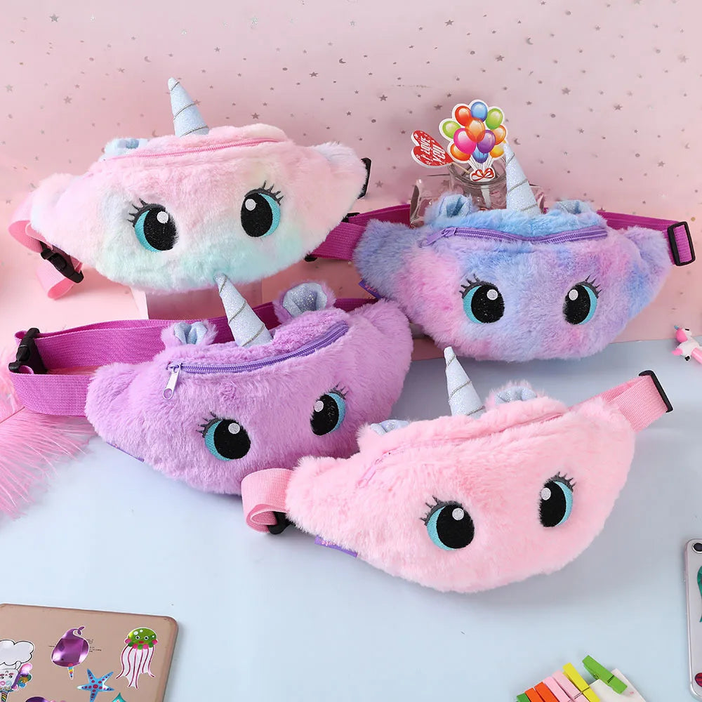 Unicorn Kids Fanny Pack Plush Toys Waist Bag Gradient Coin Purse Chest Bag