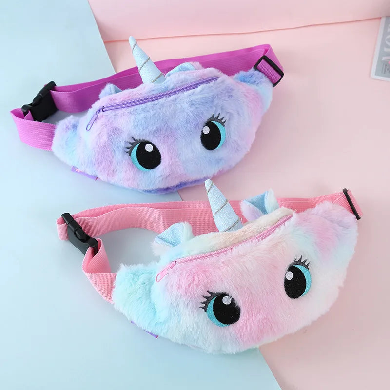 Unicorn Kids Fanny Pack Plush Toys Waist Bag Gradient Coin Purse Chest Bag