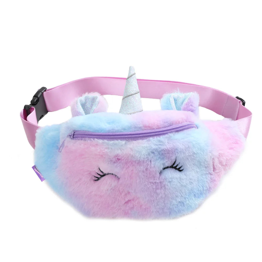 Unicorn Kids Fanny Pack Plush Waist Bag Coin Purse Travel Chest Bag