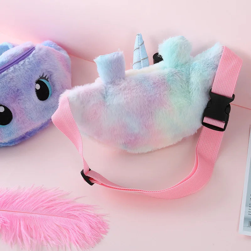 Unicorn Kids Fanny Pack Plush Toys Waist Bag Gradient Coin Purse Chest Bag