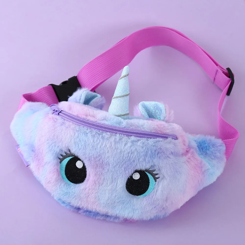 Unicorn Kids Fanny Pack Plush Toys Waist Bag Gradient Coin Purse Chest Bag