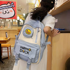 Women School Bags for Girls Panelled Backpack Student Nylon Bookbag