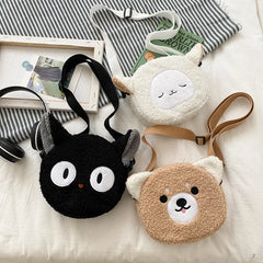 Cartoon Plush Shoulder Bag Autumn Winter Student Purse Female Messenger Bag