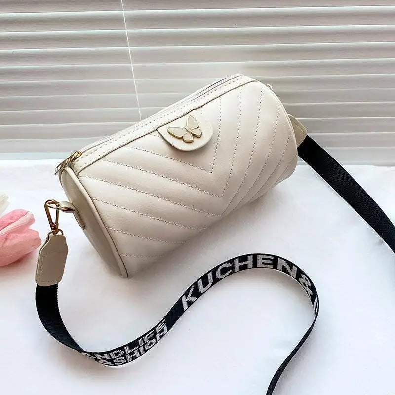 V-Pattern Shoulder Bag Cylinder Handbag