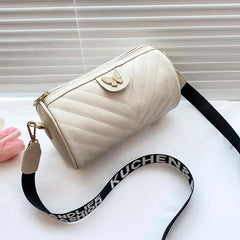 V-Pattern Shoulder Bag Cylinder Handbag