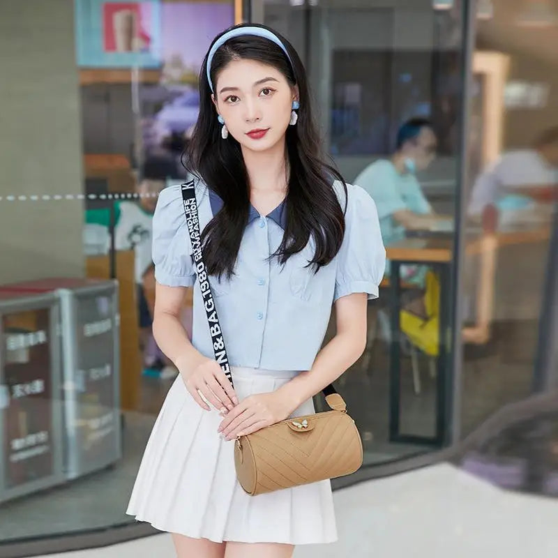 V-Pattern Shoulder Bag Cylinder Handbag