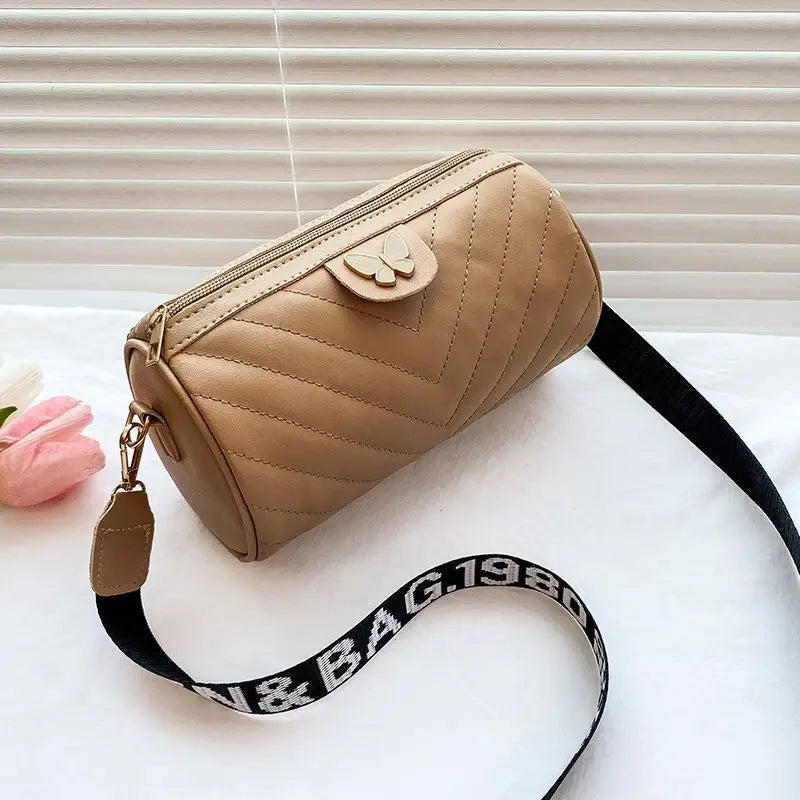 V-Pattern Shoulder Bag Cylinder Handbag