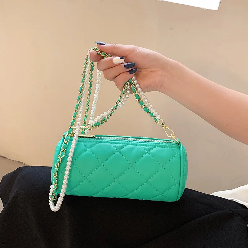Cylindrical Cowhide Shoulder Bag for Women